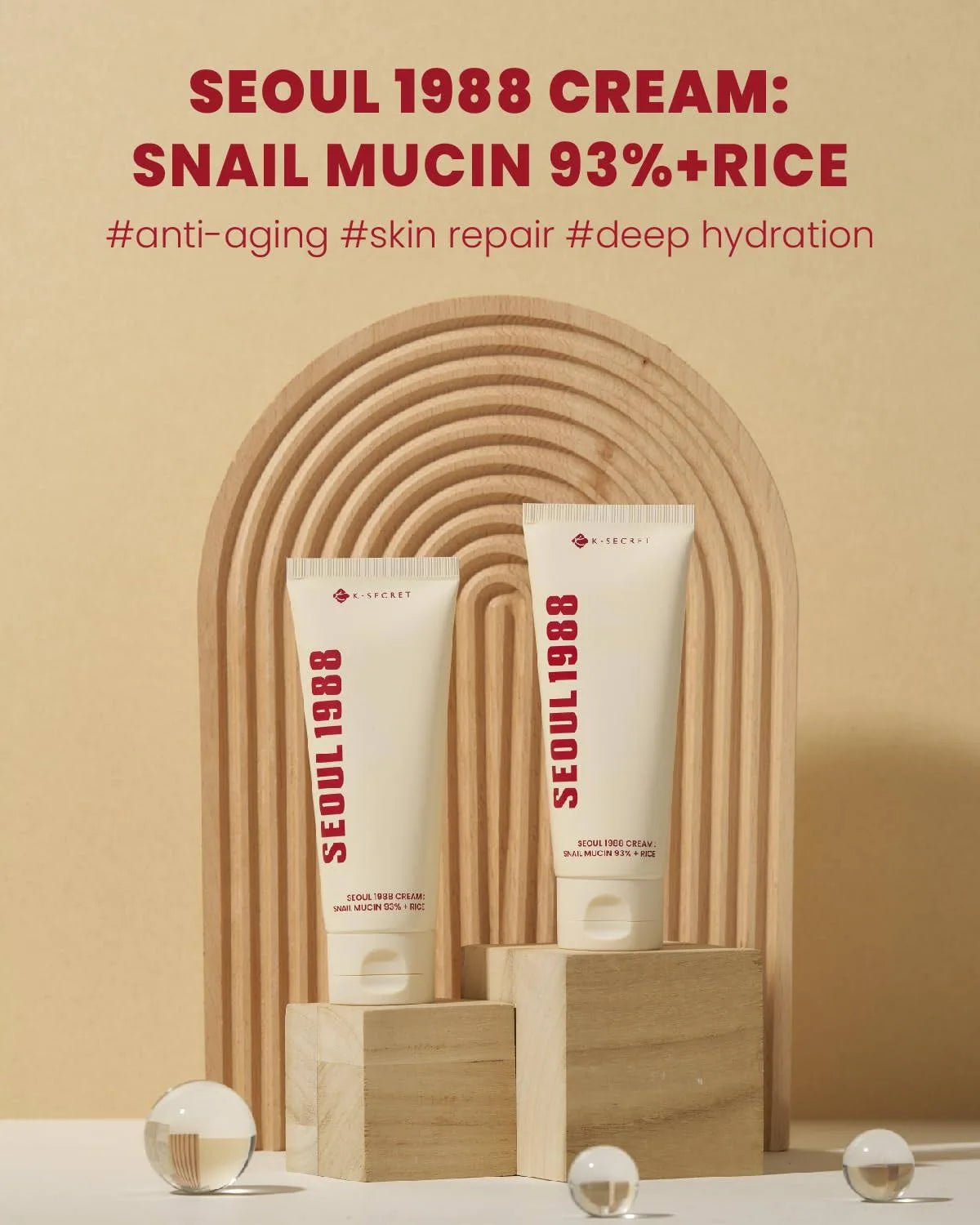 K-SECRET - SEOUL 1988 Cream : Snail Mucin 93% + Rice - 100ml - Tūfiti