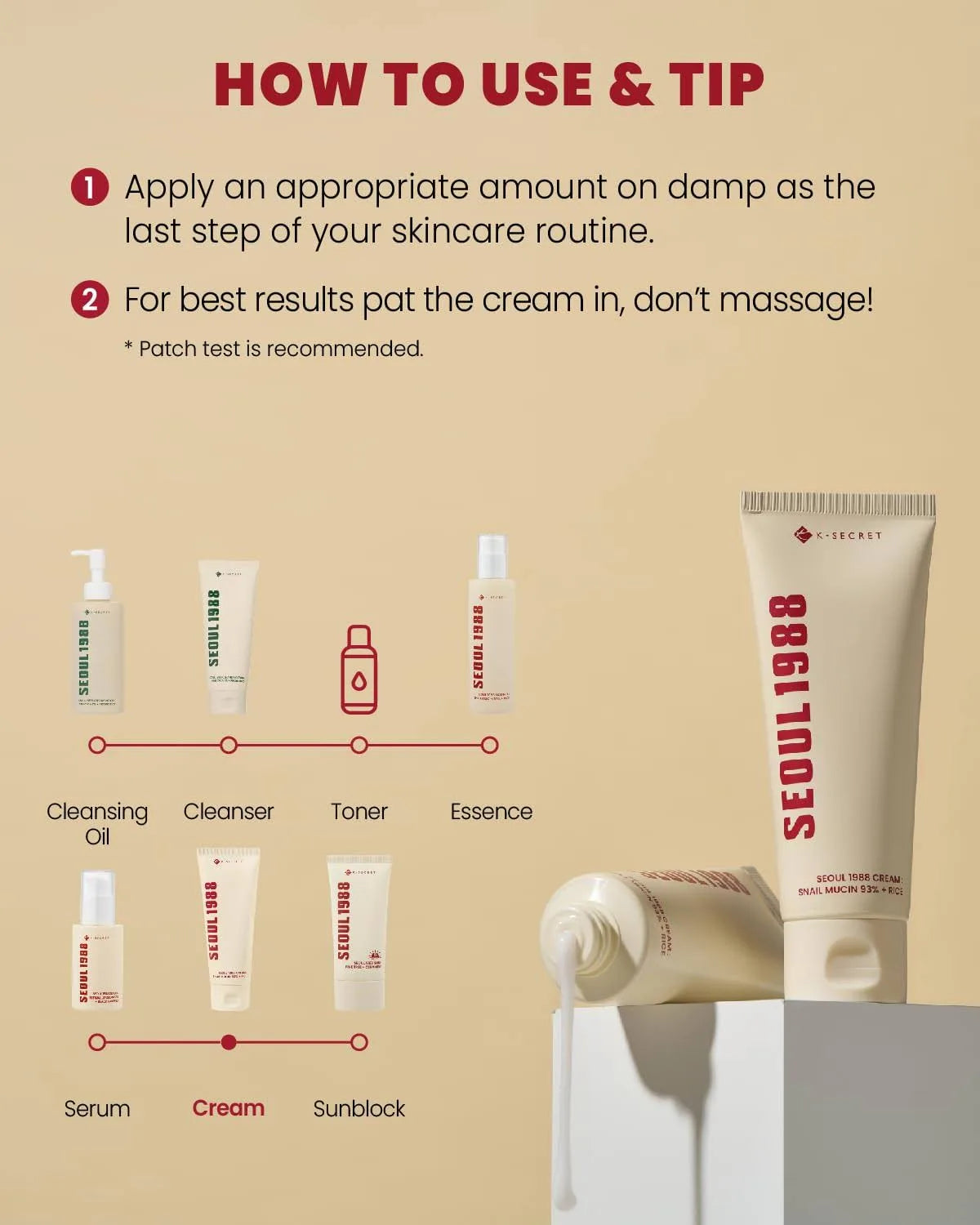 K-SECRET - SEOUL 1988 Cream : Snail Mucin 93% + Rice - 100ml - Tūfiti