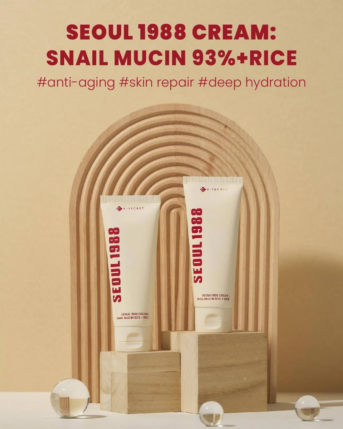 K-SECRET - SEOUL 1988 Cream : Snail Mucin 93% + Rice - 100ml - Tūfiti