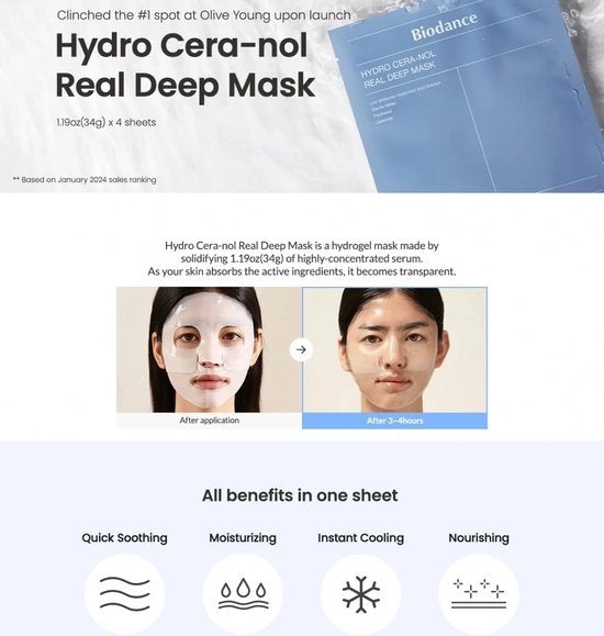 Biodance - Hydro Cera-nol Real Deep Mask - Moisturizing Collagen Face Mask - 1pc/34g - Tūfiti