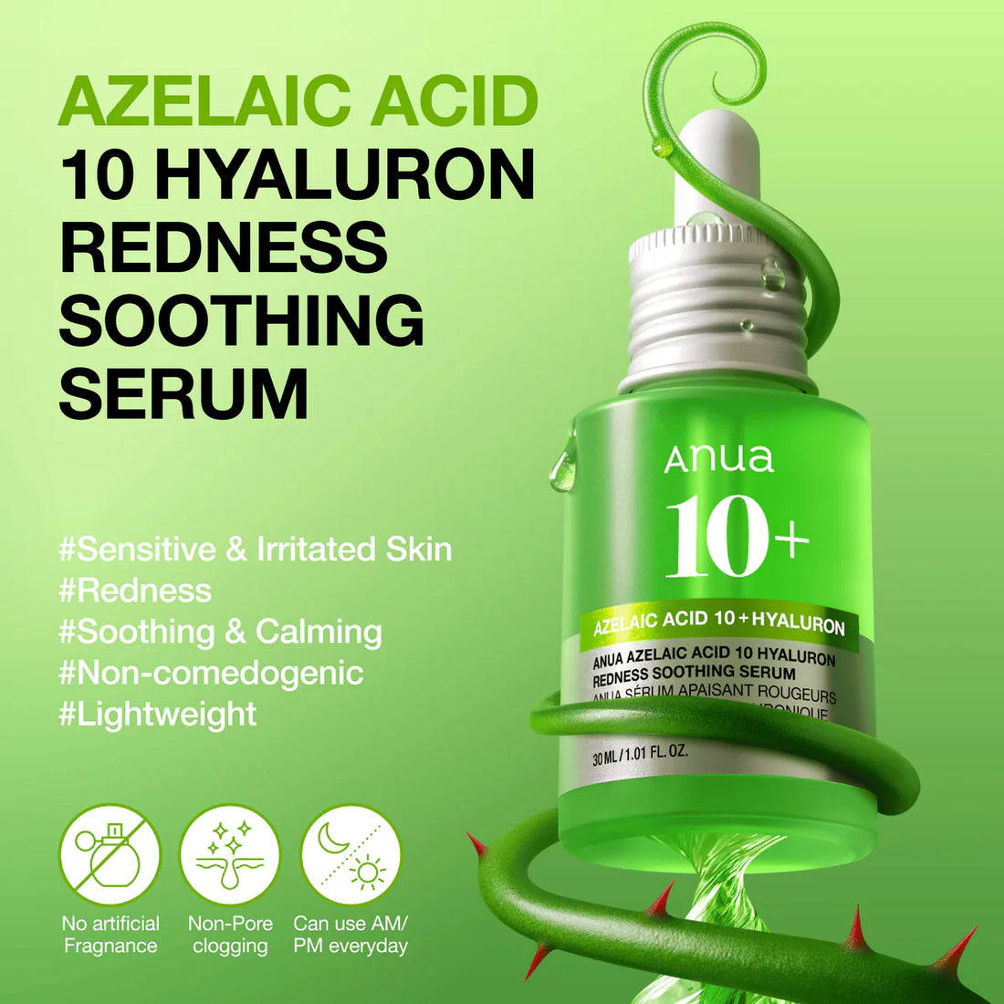 Anua – Azelaic Acid 10 Hyaluron Redness Soothing Serum, 30ml