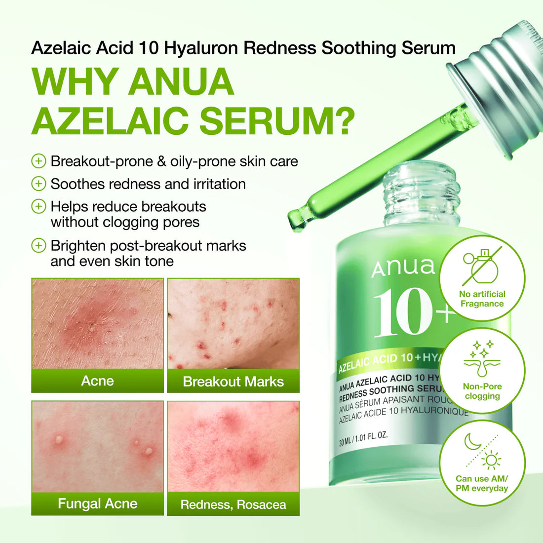 Anua – Azelaic Acid 10 Hyaluron Redness Soothing Serum, 30ml
