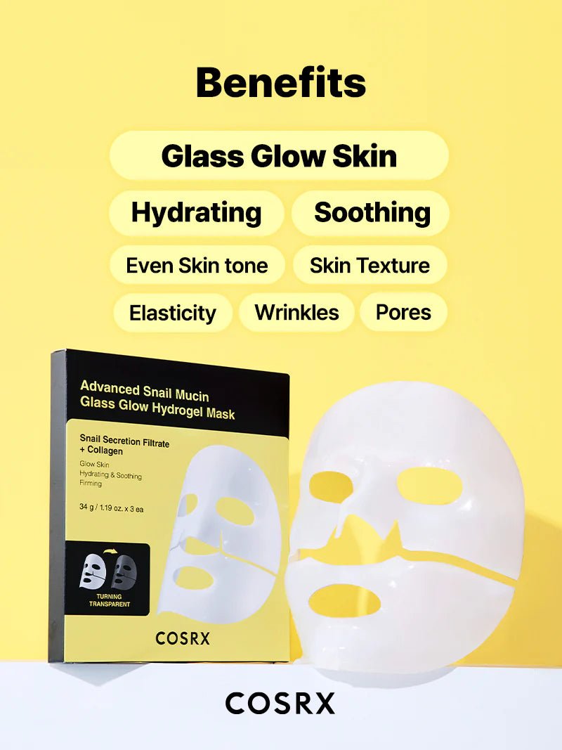 COSRX - Advanced Snail Mucin Glass Glow Hydrogel Mask, 3 stuks - Tūfiti