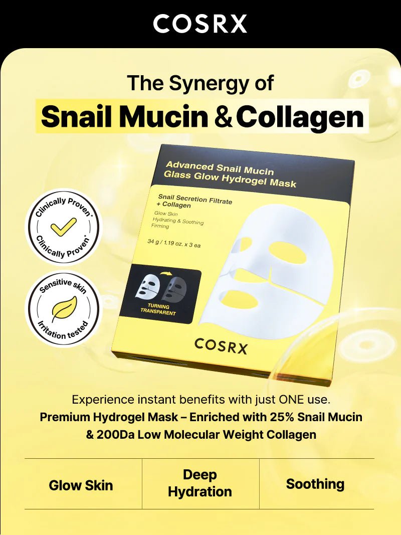 COSRX - Advanced Snail Mucin Glass Glow Hydrogel Mask, 3 stuks - Tūfiti