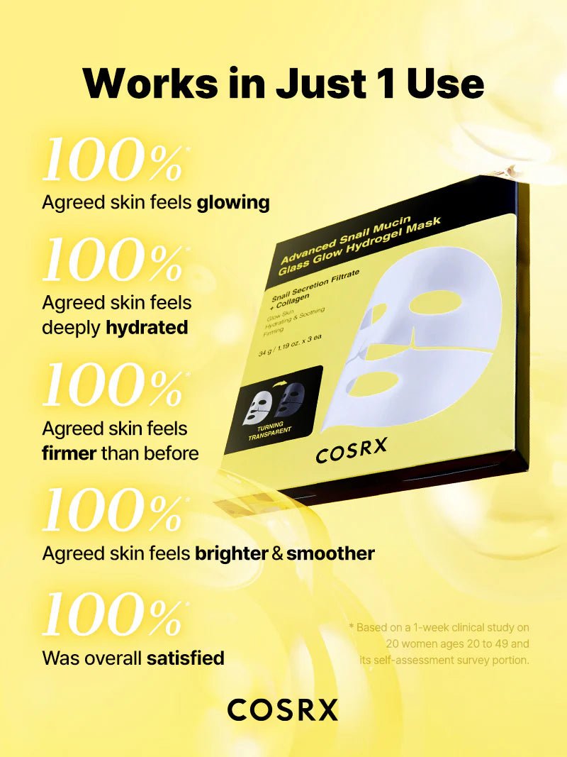 COSRX - Advanced Snail Mucin Glass Glow Hydrogel Mask, 3 stuks - Tūfiti